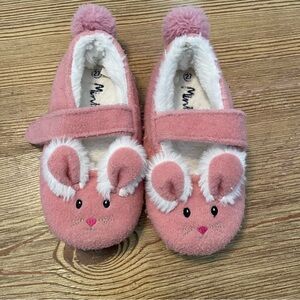 Mini Boden Pink Bunny Pom Pom Mary Jane Slippers